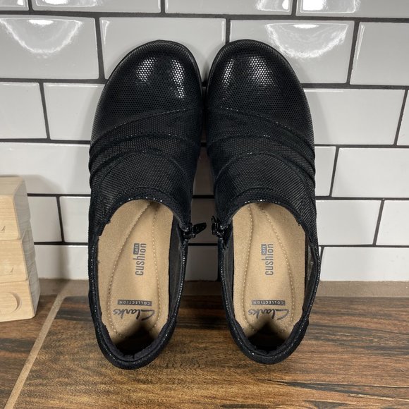 Clarks Channing Kim Women's Size 6.5 Shoes Black Leather Lizard Print Loafers - Picture 6 of 12